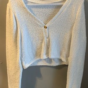 White knit cardigan.